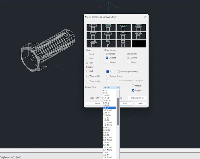 3D Fasteners Mechanical Drafting