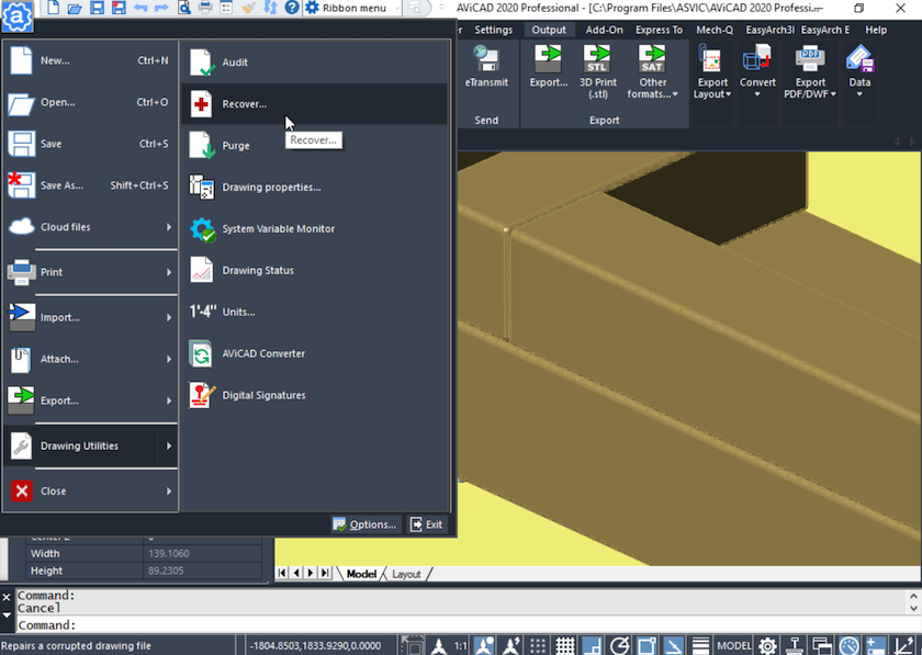 autocad drawing recovery manager