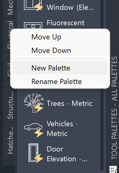create new tool palette in Autocad