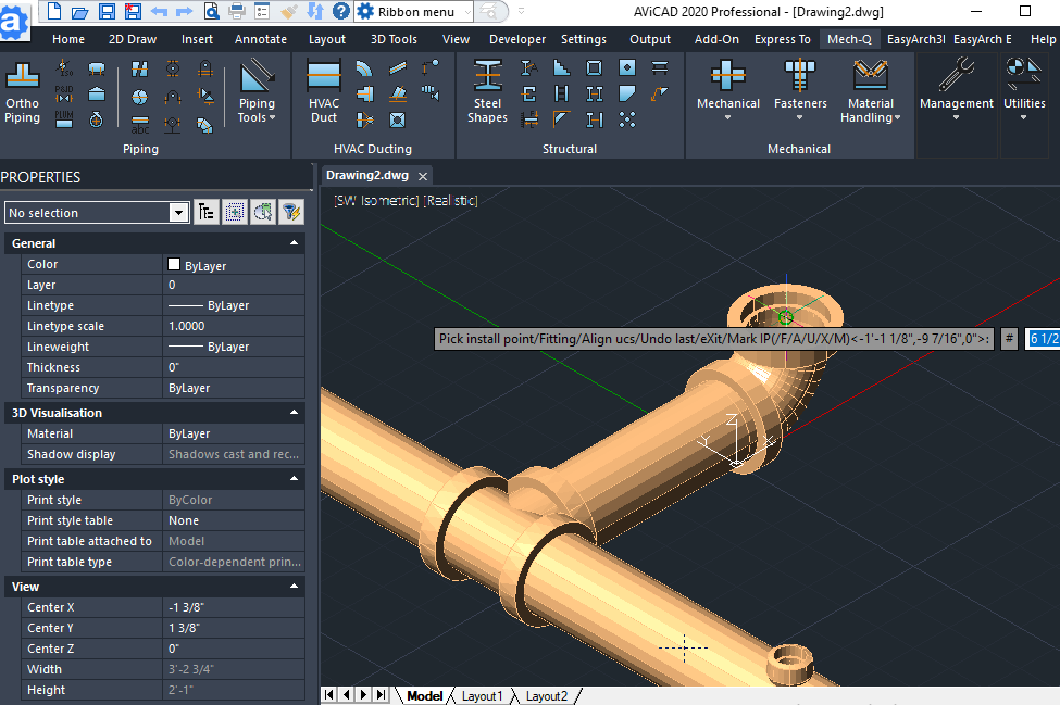 CAD piping design example inside Mech-Q